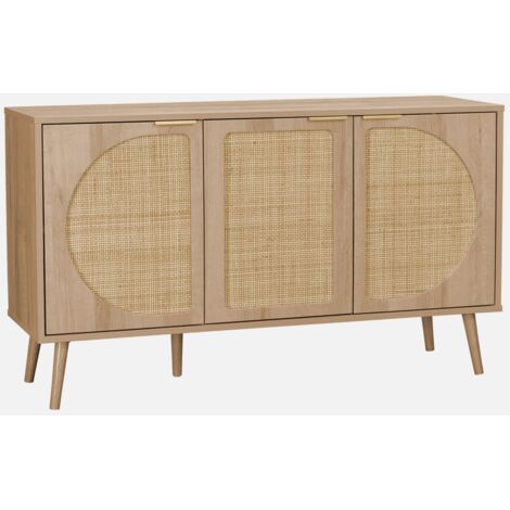 Aparador escandinavo con efecto madera de 3 puertas, 120cm