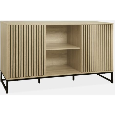 Aparador contemporáneo acanalado efecto madera de 2 puertas, 140cm (1/5)