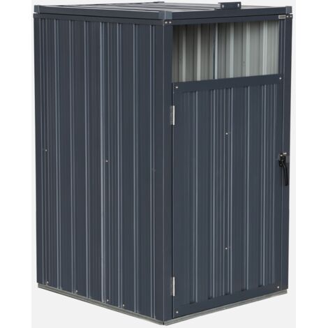 Cobertizo para cubo de basura de acero galvanizado gris