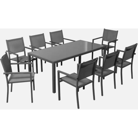 Conjunto mesa de jardín de aluminio y de textileno, 8 sillas