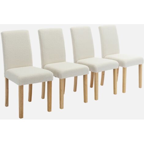 Silla de madera de hevea y borreguito, set de 4 (1/5)