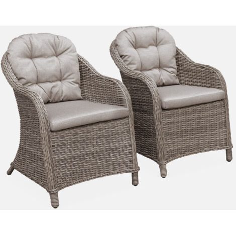 Sillón de jardín redondo de resina trenzada, set de 2