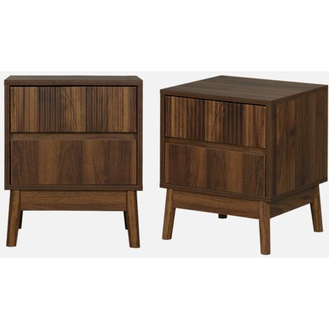 Mesita de noche de 2 cajones con efecto madera, set de 2
