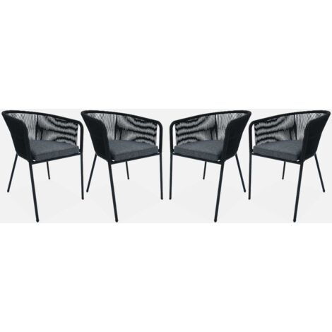 Sillón de jardín de cuerda y acero galvanizado, set de 4