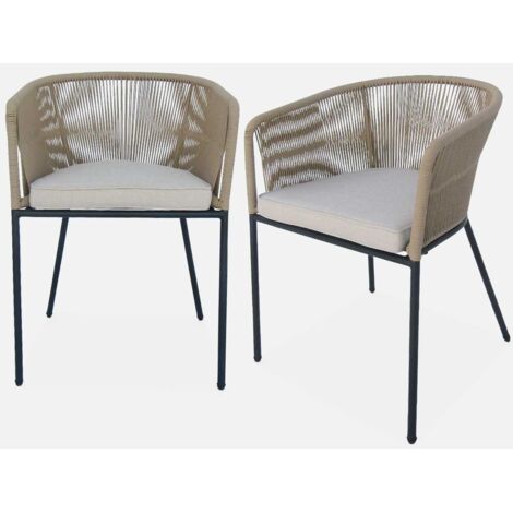 Sillón de jardín de cuerda y acero galvanizado, set de 2