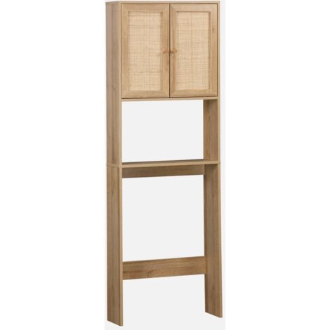 Estante mueble de WC decorada en madera y caña