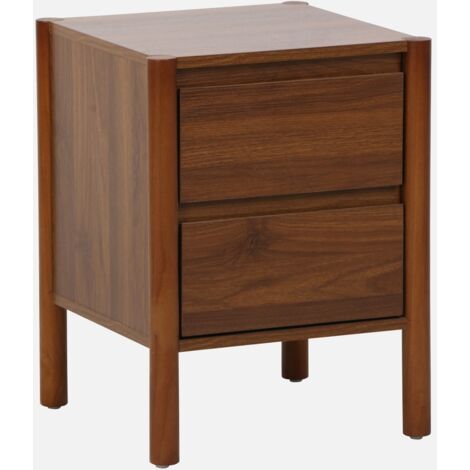 Mesita de noche con decoración de madera, 2 cajones (1/5)