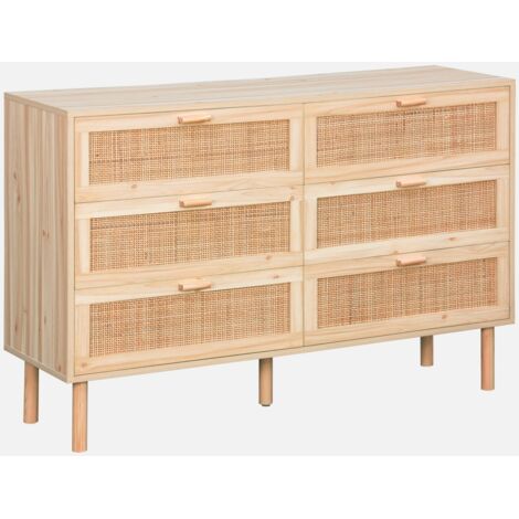 Cómoda de 6 cajones con caña y efecto madera (1/5)