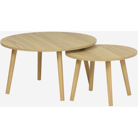 Mesas nido vintage redondas con efecto madera, set de 2