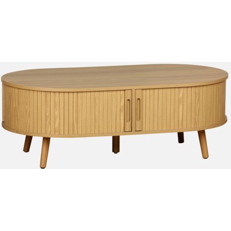 Mesa de centro con puertas correderas y efecto madera