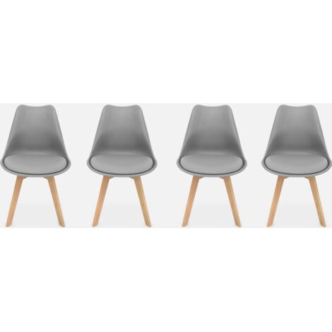 Silla escandinava con patas de madera de haya, set de 4