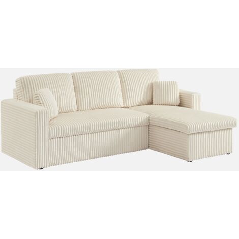 Sofá cama esquinero y convertible de pelo sintético con textura acanalada de 3 plazas (1/5)