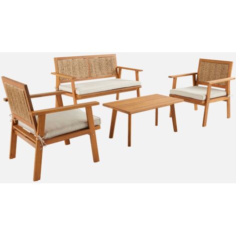 Conjunto de muebles de jardín en madera con cañizo vertical, 4 personas (1/5)
