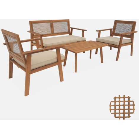 Conjunto de jardín en madera y caña cuadrada, 4 plazas