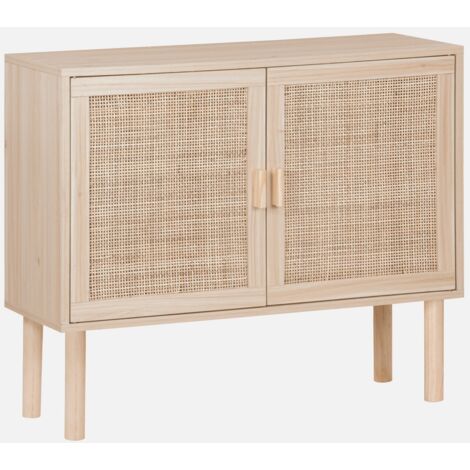 Aparador efecto caña y madera con 2 puertas, 80cm