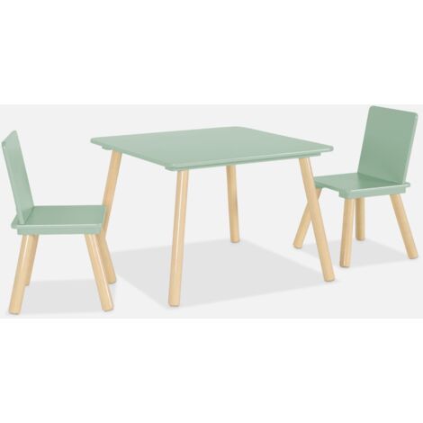 Mesa cuadrada infantil de madera de pino, 2 sillas