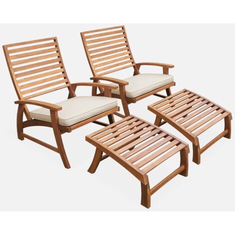 Silla con reposapiés de madera, set de 2