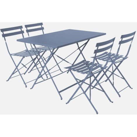 Mesa de jardín cuadrada plegable de metal, 4 sillas