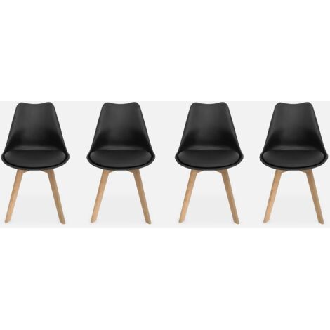 Silla escandinava con patas de madera de haya, set de 4