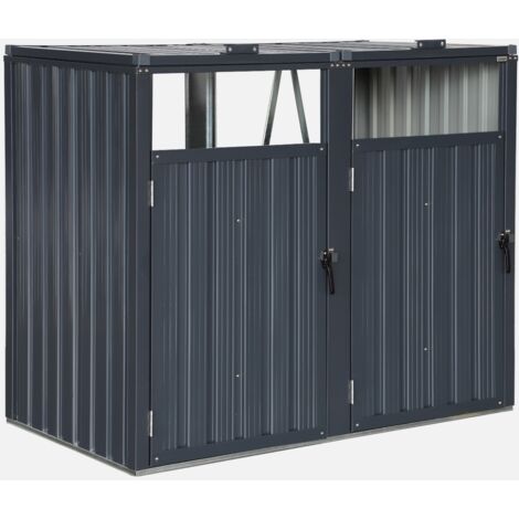 Cobertizo para cubo de basura de acero galvanizado gris