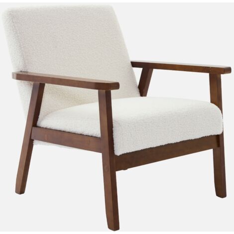 Sillón rizado escandinavo de madera de hevea teñida de nogal claro