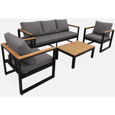 Conjunto de jardín en madera y aluminio, 5 plazas