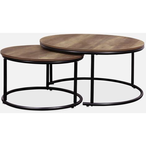 Mesa redonda nido con efecto madera, set de 2