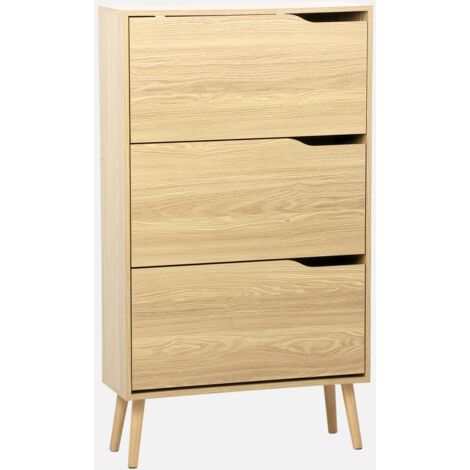 Mueble zapatero de madera de nogal con 3 puertas