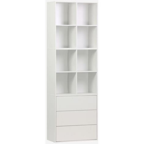 Estantería, biblioteca modular con 3 cajones y 8 nichos