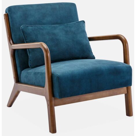Sillón escandinavo de terciopelo y madera de hevea