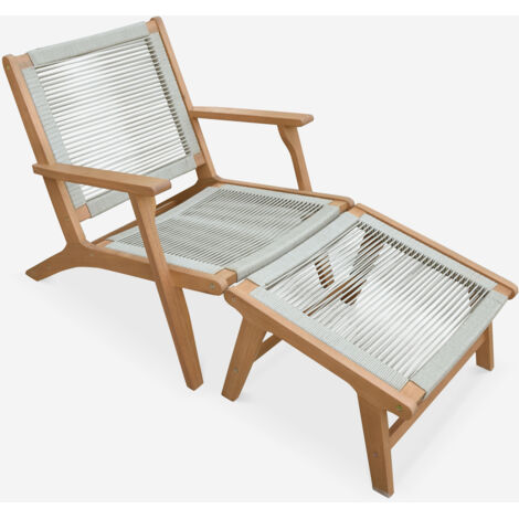 Silla de jardín de madera y cuerda con reposapiés (1/5)
