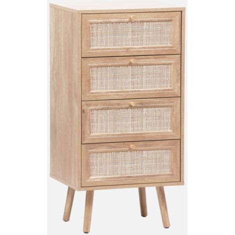 Cómoda de 4 cajones efecto madera y caña