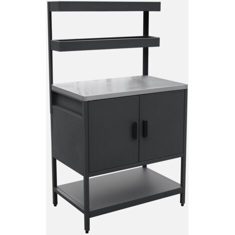Cocina exterior de acero con 2 estanterías colgantes y 2 puertas L80cm.