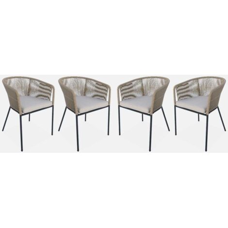 Sillón de jardín de cuerda y acero galvanizado, set de 4