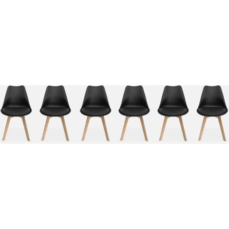 Silla escandinava con patas de madera de haya, set de 6