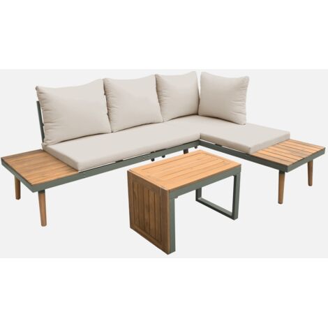 Conjunto de muebles de jardín en aluminio y en madera de acacia, 4 plazas
