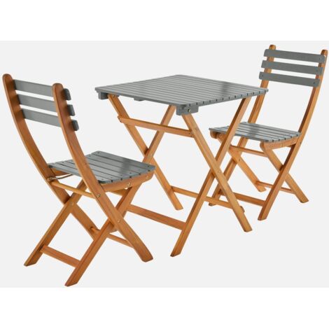 Mesa de jardín de madera de acacia con 2 sillas plegables