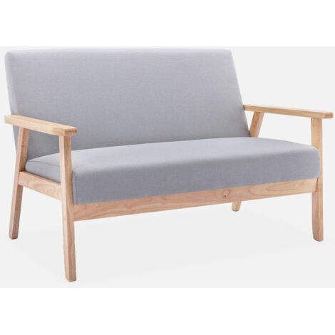Sofá o banco con tela y patas de madera, 2 plazas