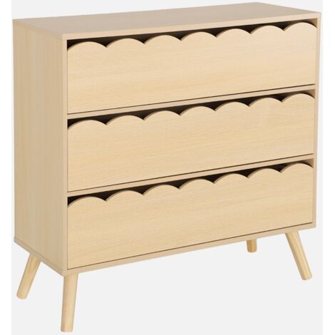 Cómoda infantil efecto madera con patas de pino, 3 cajones