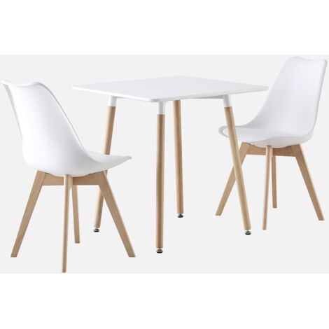 Conjunto de mesa de comedor cuadrada 70cm + 2 sillas escandinavas (1/5)