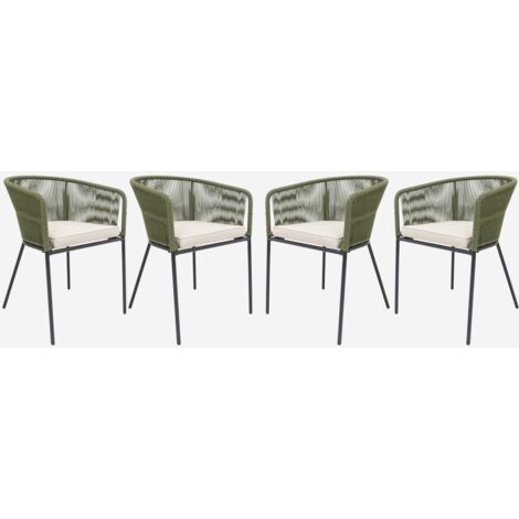 Sillón de jardín de cuerda y acero galvanizado, set de 4
