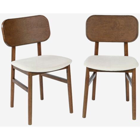 Silla vintage de madera de hevea y tela, set de 2 (1/5)