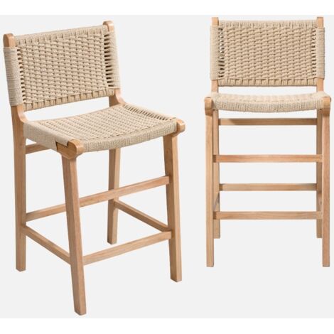 Taburete de bar de madera de hevea y asiento de cuerdas, set de 2 (1/5)