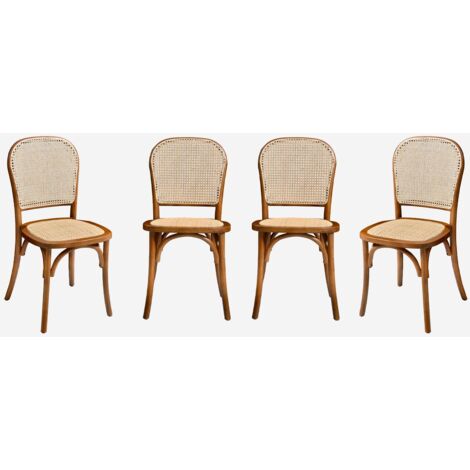 Sillas de madera y ratán vintage, set de 4 (1/5)