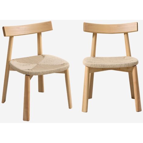 Silla escandinava de madera de hevea con asiento de cuerda, set de 2 (1/5)