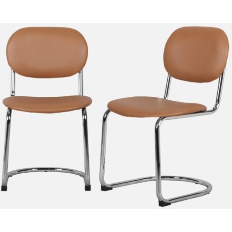 Silla cantilever redondeada de metal, polipiel y patas cromadas, set de 2 (1/5)