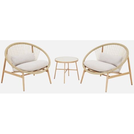 Conjunto de jardín con 2 sillones de ratán y mesa de acero, 2 plazas (1/5)
