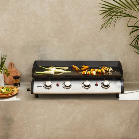 Plancha de gas con 4 quemadores de acero inoxidable,10kW