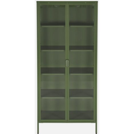 Aparador, vitrina de acero y vidrio templado con 2 puertas, 180cm (1/5)