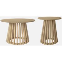 Mesa de centro redondas de efecto madera y abeto, set de 2